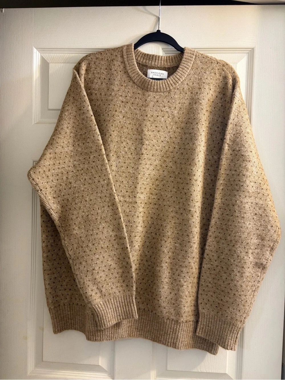 American Eagle Outfitters Men's Heathered Tan Crewneck Sweater